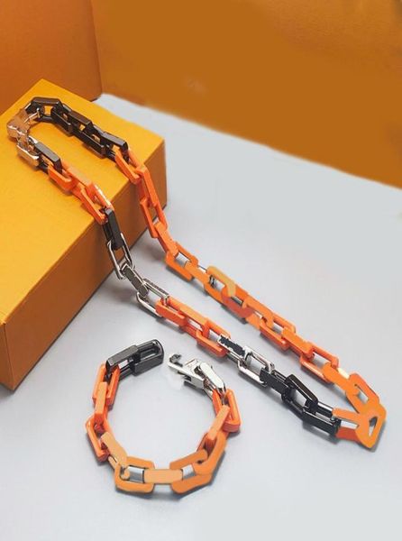 

fashion link chain designer necklace bracelet luxury jewelry stainless steel hiphop orange black silver mens chains necklaces jewe9198236