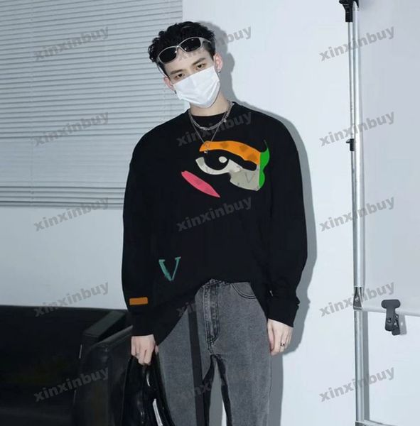 

xinxinbuy men women designer sweatshirt colored face label graffiti printing sweater gray blue black white s-xl, Black;brown