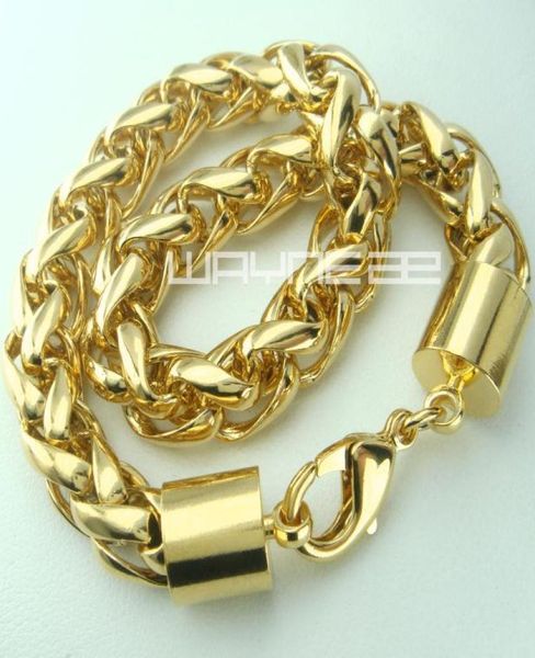 

18k 18ct yellow gold filled gf men039s weaved 86039inch length bracelet b1538386246, Black