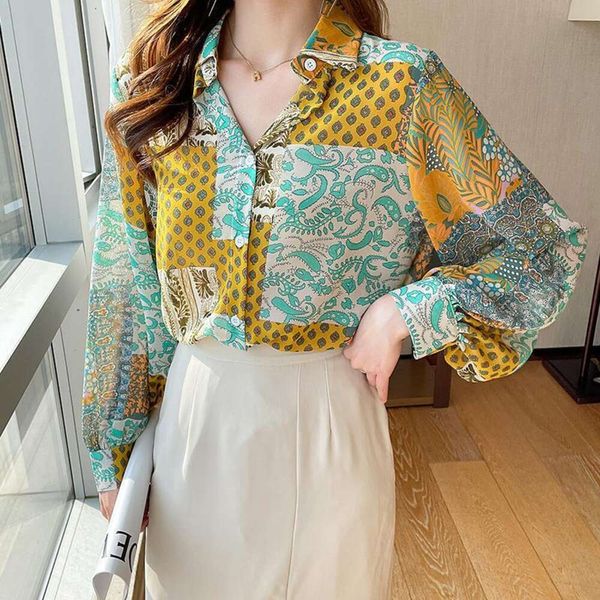 

autumn niche chic floral lantern sleeve shirt womens loose trend, White