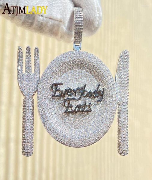 

chains sparking bling 5a cz everybody eats pendant for men hip hop iced out rock punk letters two tone gold plated necklace jewelr7663955, Silver