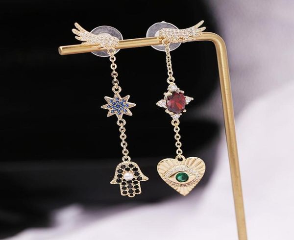 

korean new style luxury 18k gold plated s925 silver needle fashion women earrings personalized palm eyes wings tassel earrings hig6592812