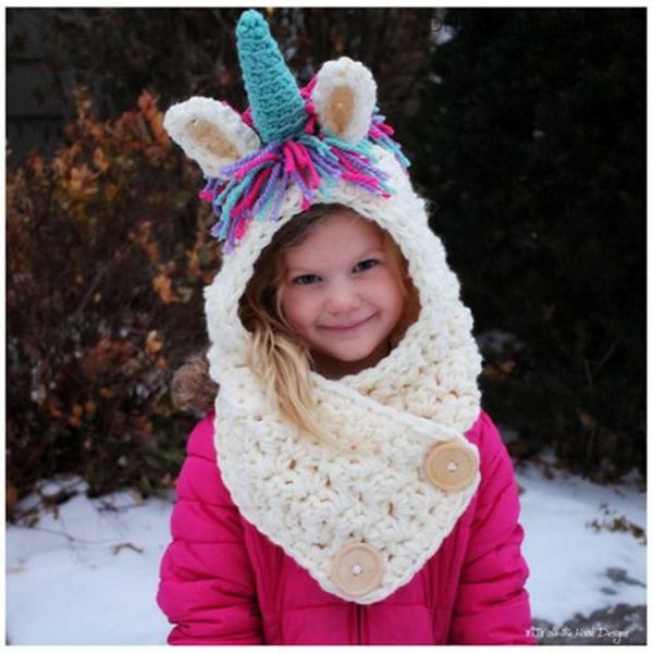 

caps hats 7 year baby girl winter hat handmade children's hat wrapped unicorn scarf hat cute autumn children's wool knitted thick, Yellow
