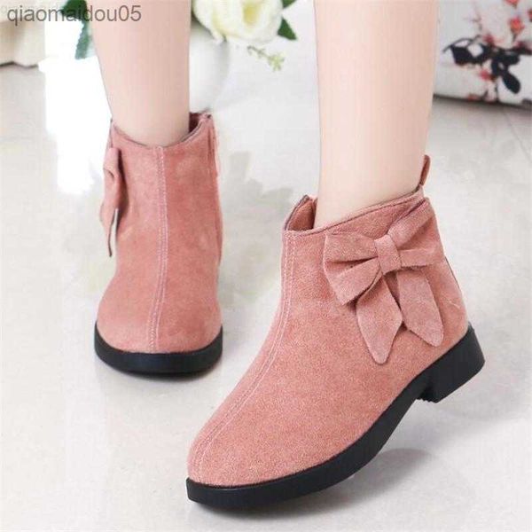 

boots boots 2021 children' fashion shoes for kids pu leather girls bow autumn winter toddler baby soft bottom short z230815, Black;grey