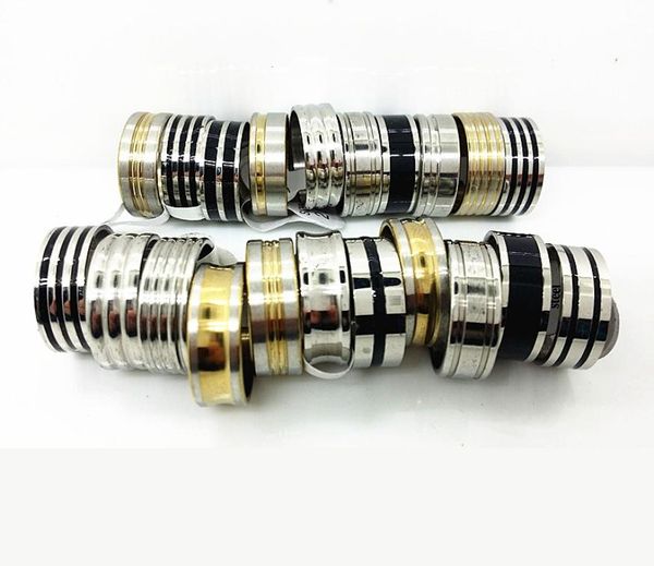 

whole assorted 50pcslot silver gold black men039s stainless steel band rings mixed styles brand new1524609, Slivery;golden