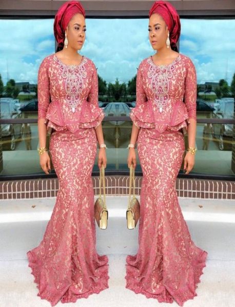 

full lace mermaid plus size prom dresses custom made jewel neck beaded 34 long sleeves party dresses peplum african dubai 2018 pr9351698, Black