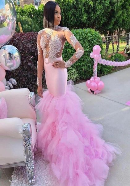 

south african aso ebi mermaid prom dresses with applique beaded long sleeves vestidos de novia ruffles tulle mermaid evening dress3199623, Black