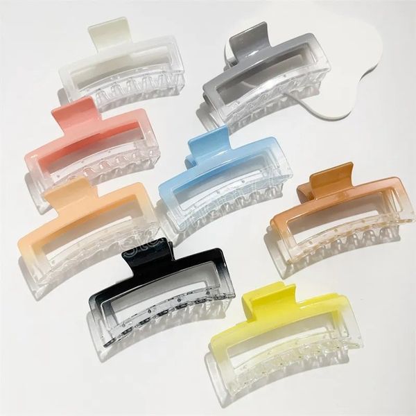 

13cm large geometric hollow square acetate hair clip hair claw for women gradient color hair accessories, Slivery;white