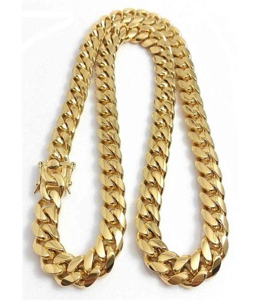 

stainless steel jewelry 18k gold plated high polished miami cuban link necklace men punk 15mm curb chain double safety clasp 18inc1994434, Silver