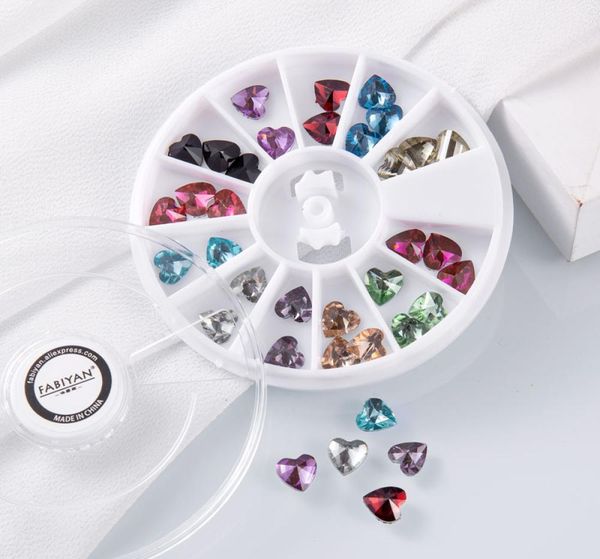 

12 color 3d acrylic heart shape crystal rhinestone facet glitter gem nail art polish tips decoration wheel manicure jewelry tool9569242, Silver;gold