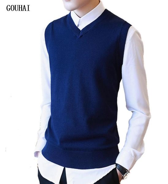 

sweater men 100 cotton solid v neck casual male sweater vest men pullover knitted sleeveless men sweater christmas m3xl y18921093106422, White;black