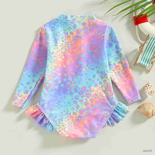 

clothing sets summer toddler kids baby girl swimsuits print ruffles long sleeve zipper jumpsuit swimwear beachwear bodysuit clothes r230815, White