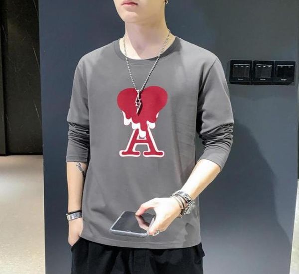 

long sleeved tshirt men039s cotton brand loose sweater autumn menswear ins trend grey tshirt cloth men76264436105425, Black
