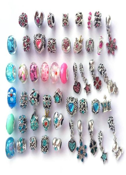 

mix style and color rhinestone antique silver plated big hole alloy beads charms fit european bracelet diy7228025, Black