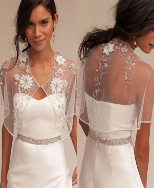 

ivory crystal bridal wraps appliqued bridal coat lace jackets wedding capes wraps bolero jacket wedding dress wraps custom made9669488715, White