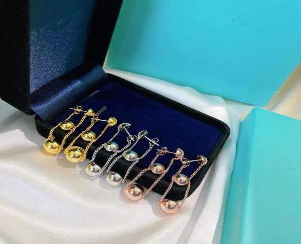 

vintage earrings dangle hardware designer v gold plated three round ball chain drop charm for women fashion jewelry with box1295092785449, Silver