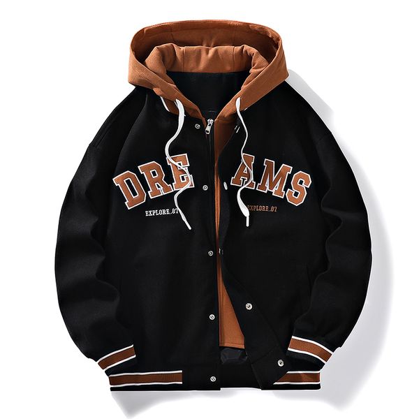 

mens jackets mens windbreaker hooded wear jackets men baseball pilot bomber pure cotton jacket hip hop streetwear coat clothing fashion coat, Black;brown