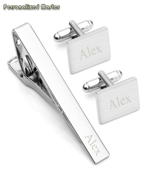 

personalized master custom engrave inital name 3pcs stainless steel cufflinks and tie clip bar set for men fathers day gift y200318995299, Silver