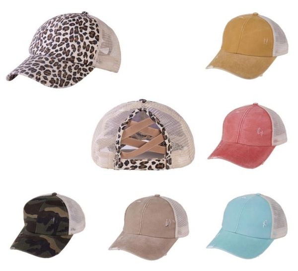 

women ponytail baseball cap crisscross leopard camouflage washed cotton hats trucker caps summer snapback sport visor sunhat h2307123275, Yellow
