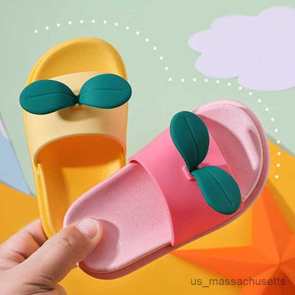 

slipper new cute leaf pattern children' slippers kids indoor outdoor boys slippers girls home baby slide little boy girl shoes non-sli, Black;grey
