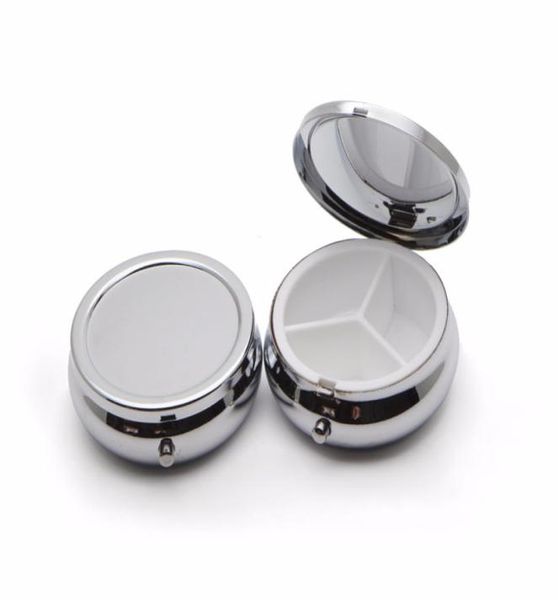 

compact round metal case box organizer 3 compartment discreet fits easily in pocket and purse2120132