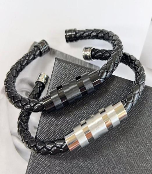 

luxury bracelet stainless steel buckle leather open bracelet for men and women1920111, Golden;silver
