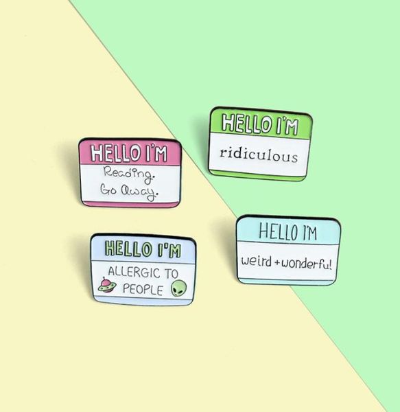 

hello i am enamel brooches pin for women fashion dress coat shirt demin metal funny brooch pins badges promotion gift 2021 new des9399419, Gray