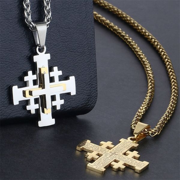

pendant necklaces diyalo bible jerusalem cross pendant necklaces medieval religious statement stainless steel chains necklace jewelry 230814, Silver