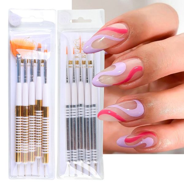 

5pcs/set nails art dotting pen acrylic drawing liner supplies brush rhinestone gems picker uv gel painting manicure accessoires tools e288, Silver