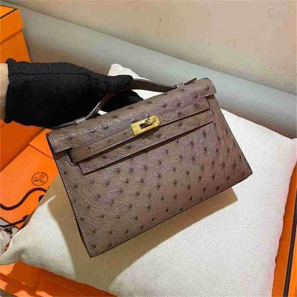 

outdoor women women handbag kelyss bags handmade sewn 22cm real ostrich with dark brown to chooseqqan6k