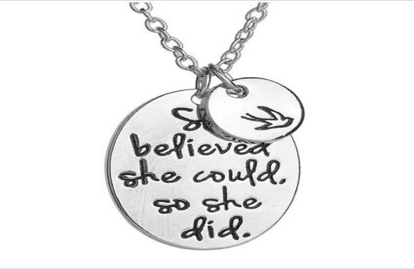 

friend necklace she believed she could so she did disc llow charms pendant necklace for women friendship inspirational jewelry gift3037335, Silver
