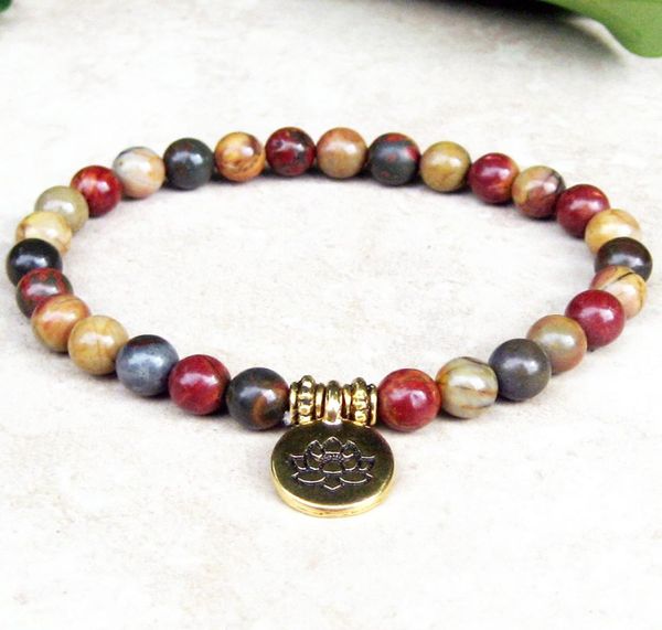 

mg0729 6 mm picasso jasper charm lotus flower bracelet new design woman039s yoga mala bracelet energy protection bracelet2988223, Black