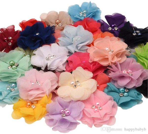 

33 color baby girls chiffon fabric flowers for diy headbands corsage kids hairsticks hair clips hair accessories hairpin headwear 8674233, Slivery;white