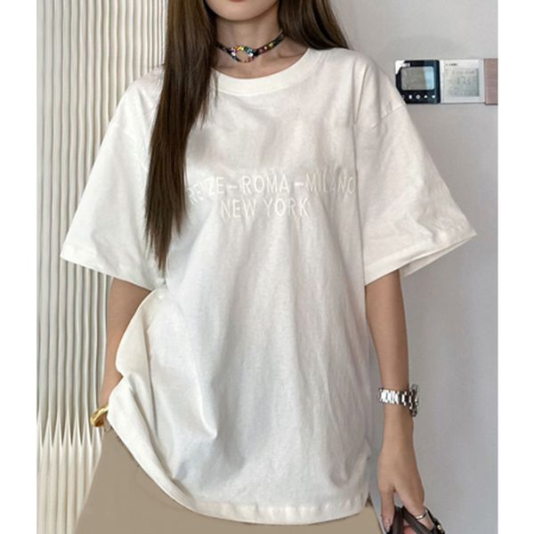 

8.15 fashion casual letter embroidery 100% cotton women's t-shirt, White