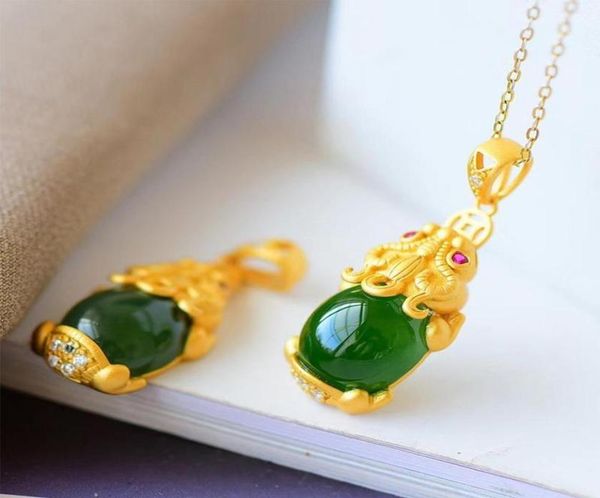 

chains vintage pixiu zircon gold jade pendant necklace charm european fashion fine woman man party birthday wedding whole gift4589424, Silver