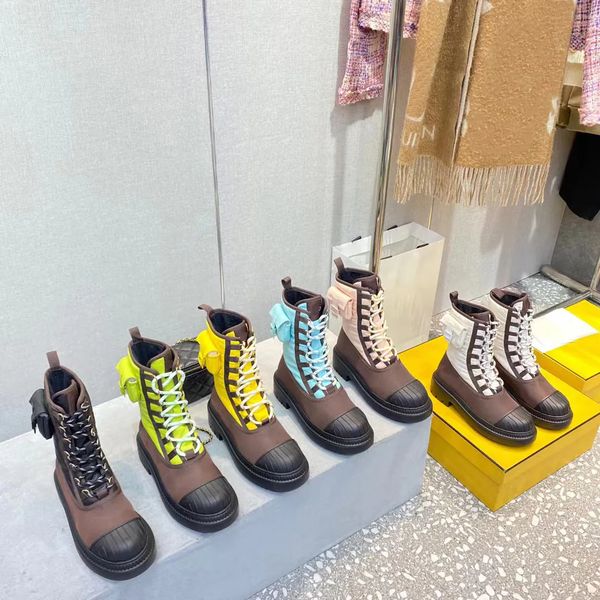 

designers boots baguette boot half martin boots domino combat cowskin pair fashion pocket nylon women shoes lace up thick bottom boot, Black