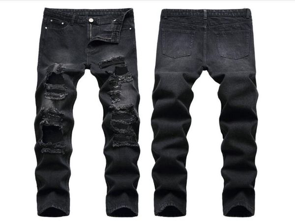 

black skinny jeans men solid ripped jeans for men new casual stretch man pantalon jean7279963, Blue