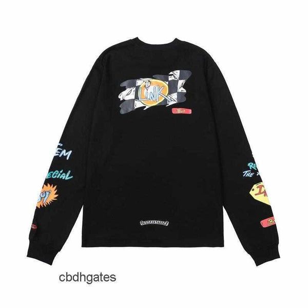 

2023 mens fashion tshirts t shirts chromezhearts ch corolla heart long sleeve t-shirt cotton funny multi red lip ins loose top, White;black