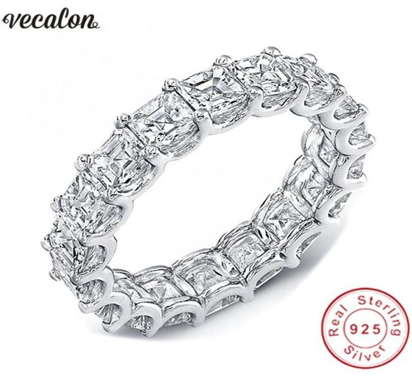 

vecalon women wedding bands ring 925 sterling silver princess cut 4mm diamond cz engagement rings for women finger jewelry7084394, Slivery;golden