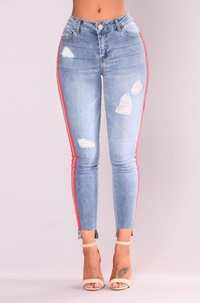 

plus size women ripped jeans capris pencil pants jeans high waist jeans skinny trousers for girls and women7978981, Blue