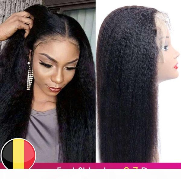 

kinky straight 4x4 closure preplucked remy 134 front human hair wigs yaki lace for black women headband wig8283264, Black;brown
