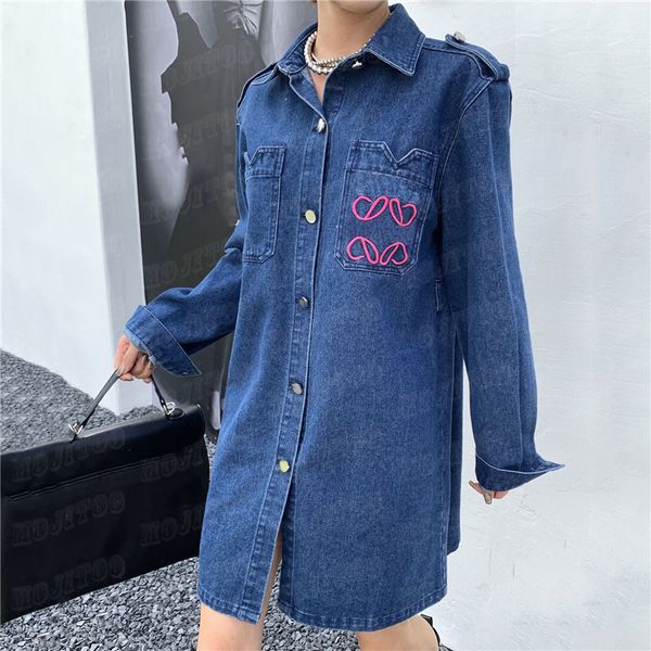 

embroidered letter denim dresses for women fashion short sleeve shirts dress with belt street style skirts autumn clothes, Black