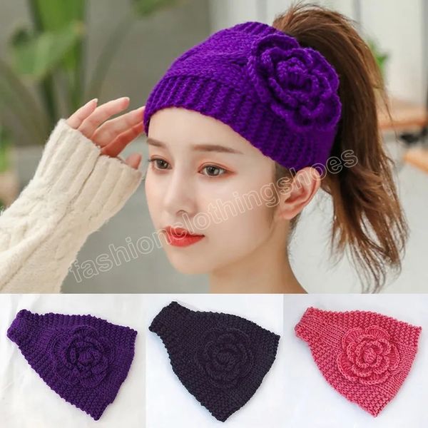 

fashion women headband flower woolen knitting turban soft knitted hairbands head band elastic headwear hair accessories, Slivery;white