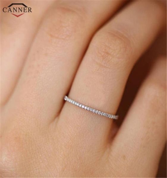 

full micro cubic zirconia wedding band rings for women delicate cz crystal ring jewelry gift dainty thin finger rings h403987959, Silver