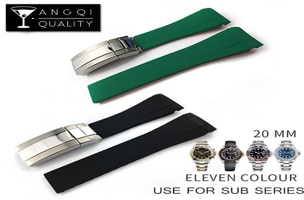 

waterproof rubber watchband stainless steel buckle watch band strap for oysterflex sub bracelet watch man 20mm black blue greento8912717, Black;brown