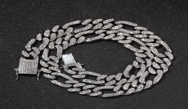 

figaro chains necklace 13mm hiphop silvergold color iced out rhinestones cuban links necklaces jewelry mens hip hop jewelry7860077, Silver
