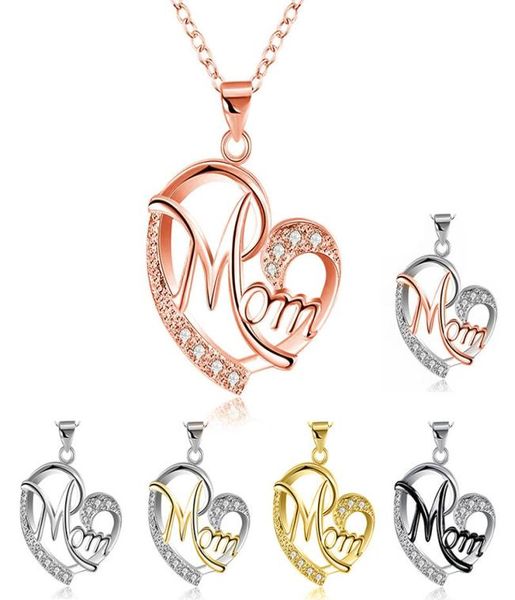 

contrast color crystal heart mom necklace pendant diamond fashion love jewelry mother birthday day gift will and sandy drop ship 37092304, Silver