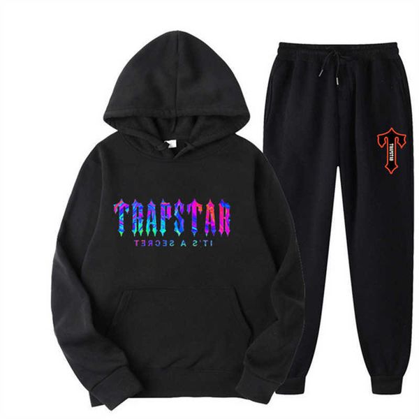

trapstar brand tracksuit classic embroidery mens hoodie sportswear men's warm set loose trapstar hoodies sweatshirt7oka, Black