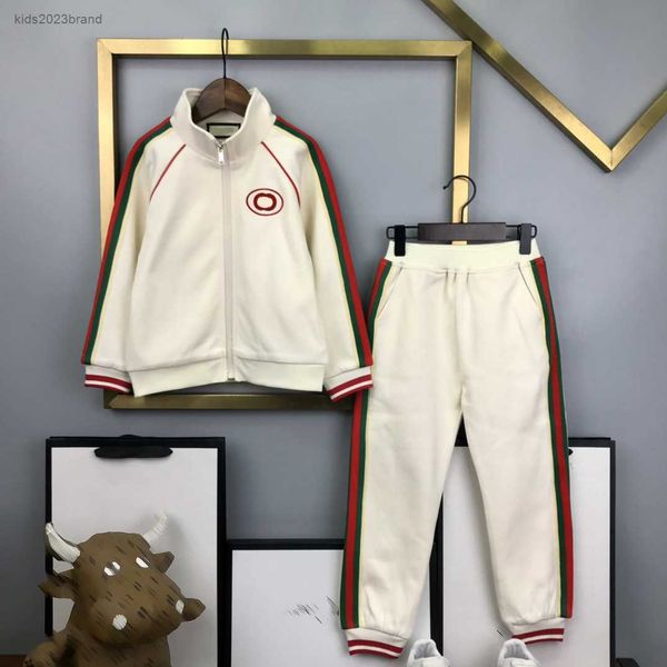 

designer baby suits autumn kids set tracksuits size 110-160 cm 2pcs side multicolor striped zippered jacket and pants july28, White