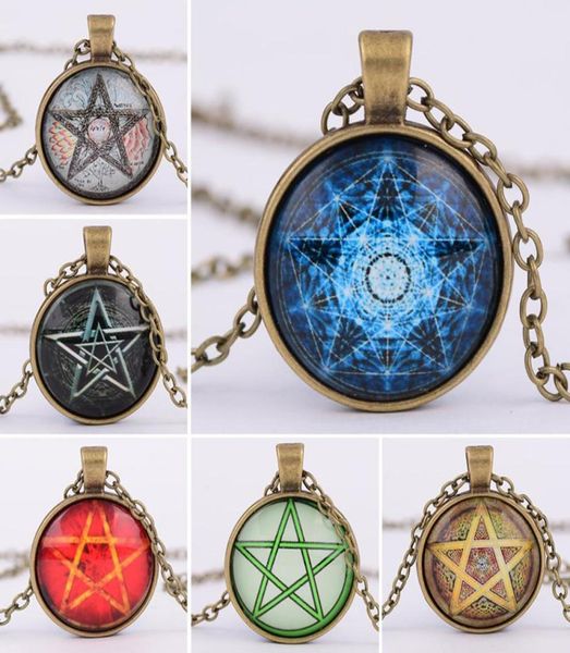 

fashion vintage mysterious pentagram circle glass lockets pendant necklaces for women and men witchcraft necklace jewelry g4162323, Silver